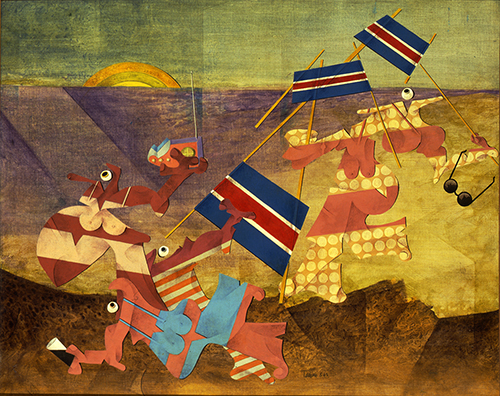 Emilio Tadini, le vacanze inquiete, 80 x 64 cm, acrilici su tela, 1965